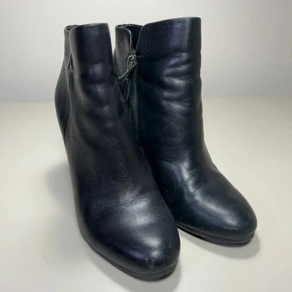Sam Edelman Black Soft Leather Block Heel Round Toe Boots